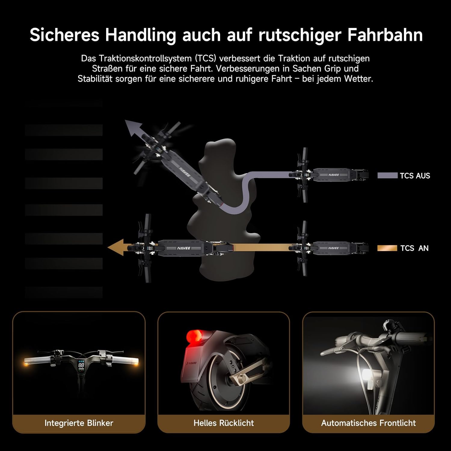 NAVEE E-Scooter ST3 PRO mit Kabelschloss, Vierfachaufhängung-Federungssystem | Faltbare mit Straßenzulassung, bis zu 75 km Reichweite, duales Bremssystem - NAVEE DE