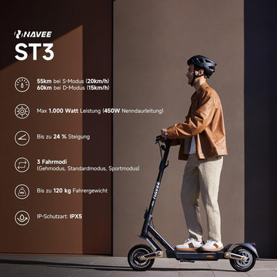 NAVEE E-Scooter ST3 mit Kabelschloss, Vierfachaufhängung-Federungssystem | Faltbare mit Straßenzulassung, bis zu 60km Reichweite, duales Bremssystem - NAVEE DE